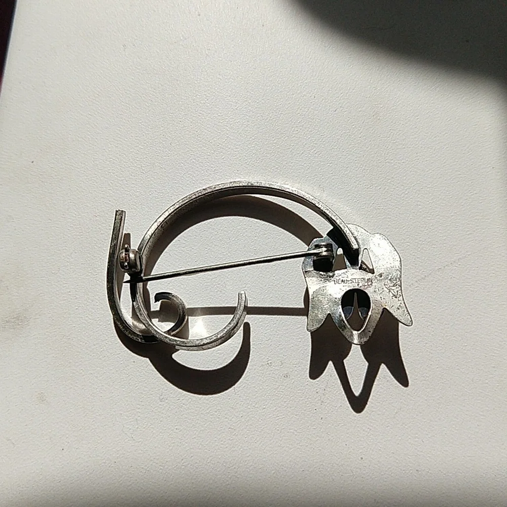 Wonderful beau sterling silver 925 dog brooch pin etch outline vintage - Picture 3 of 7